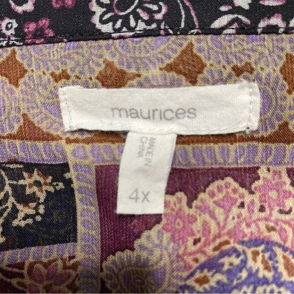 Maurices Bohemian Button Front Patchwork Peasant Blouse Bell Sleeves Sz 4X - Picture 8 of 11